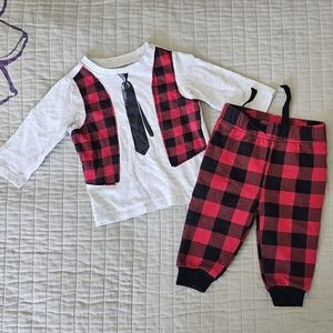 5/$15 First Impressions Matching Set, Plaid, Tie and Vest print, Size 3-6M